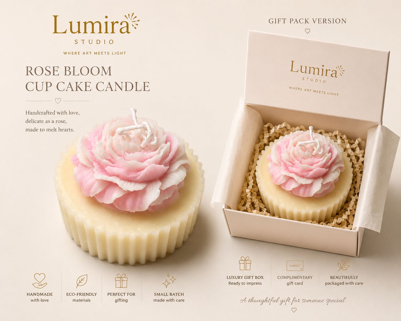 Rose bloom cupcake candle