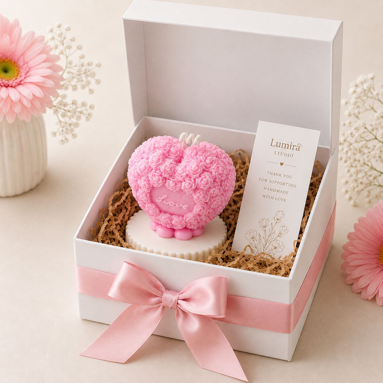 Love Heart Candle | Gift Box with Satin Ribbon